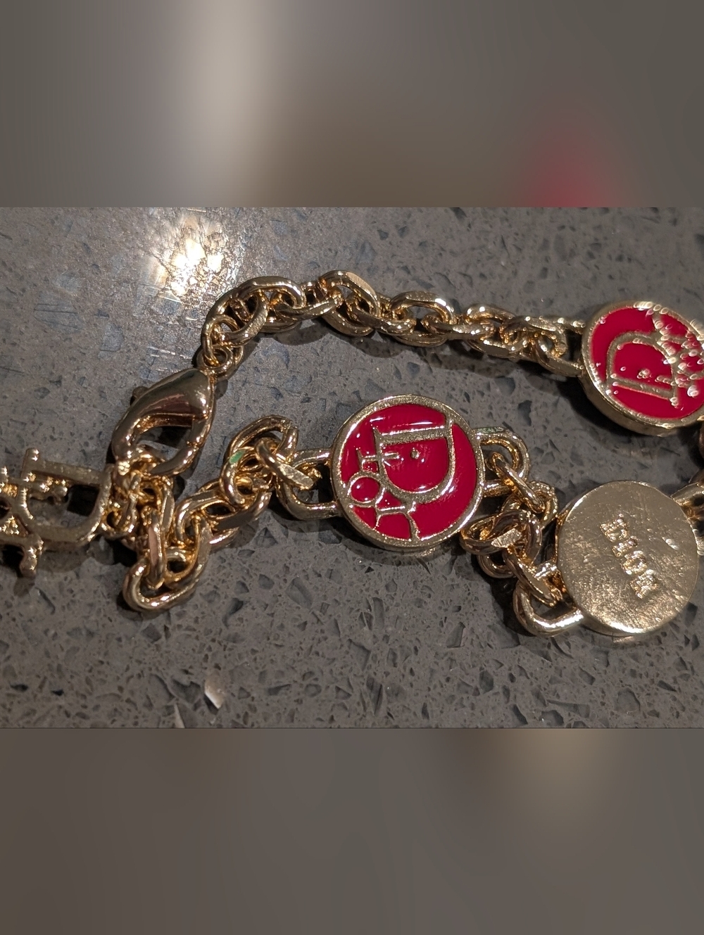 Dior Gold Chain Bracelet with Red Logo Medallions - Picture 5 of 10